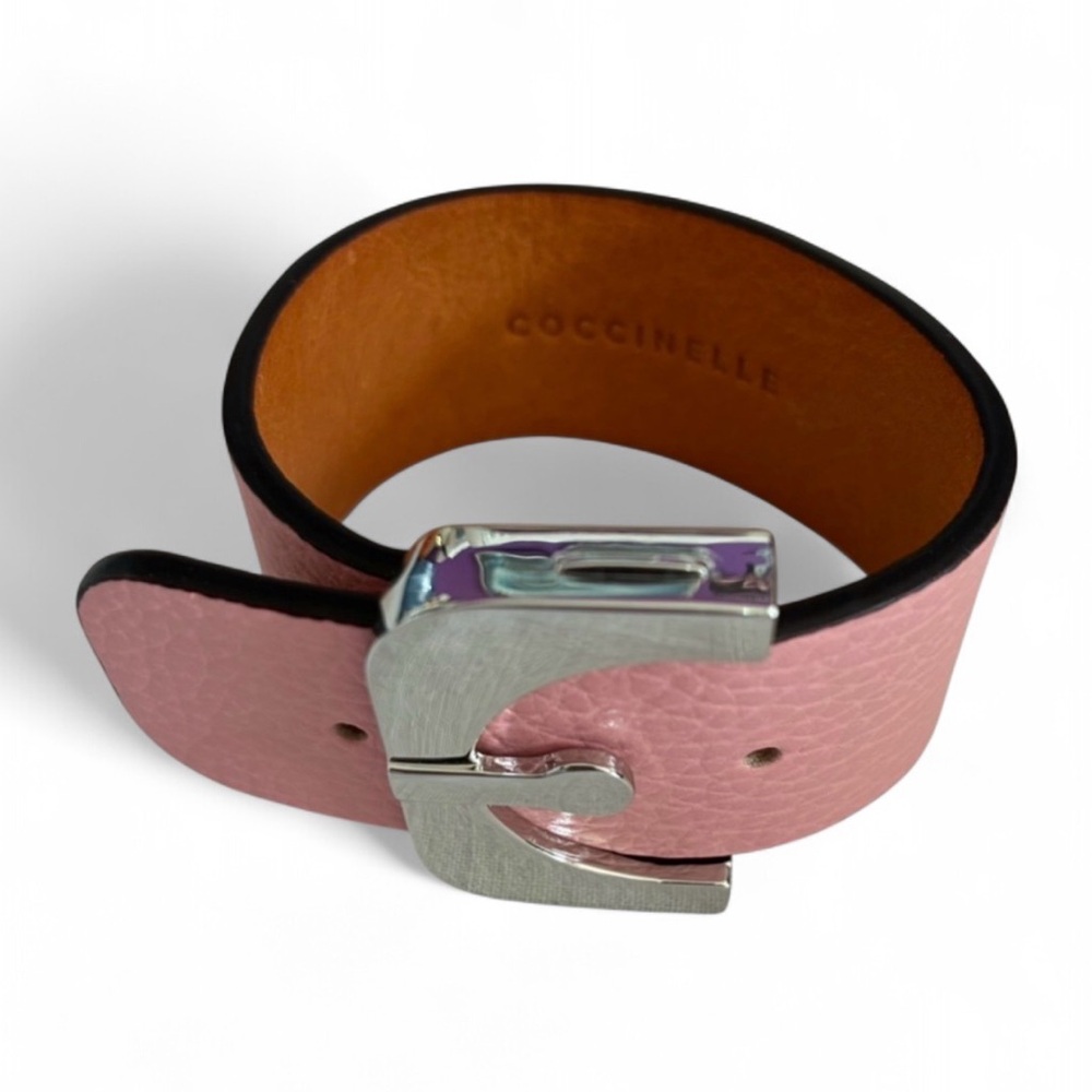 Coccinelle Light Pink Leather Bangle Bracelet with Silver Buckle